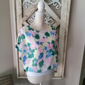 Joseph A. Women's Short Sleeve Dolman Blouson Banded Blouse Top in Pastel Floral